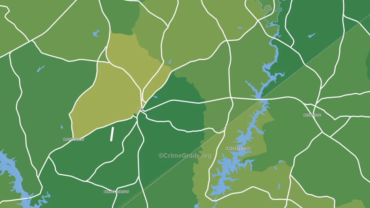 Iva, SC Map of Vehicle Theft Rates