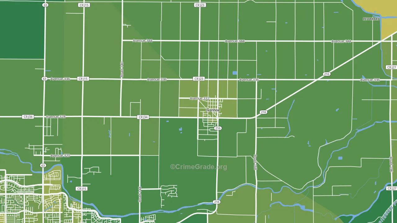 Ivanhoe, CA Map of Vehicle Theft Rates