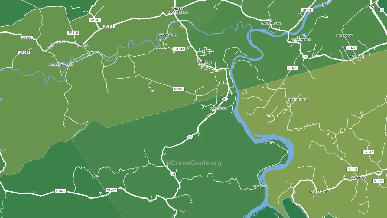 Ivanhoe, VA Map of Vehicle Theft Rates