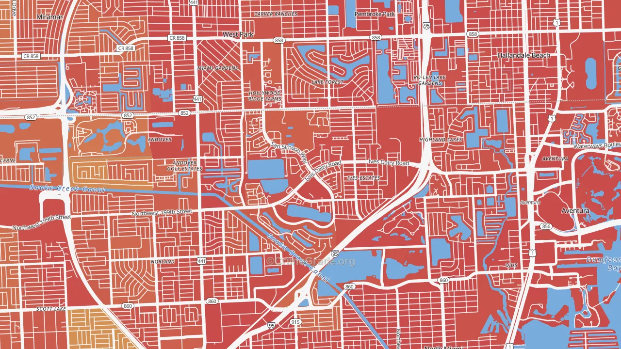 Ives Estates, FL Map of Vehicle Theft Rates