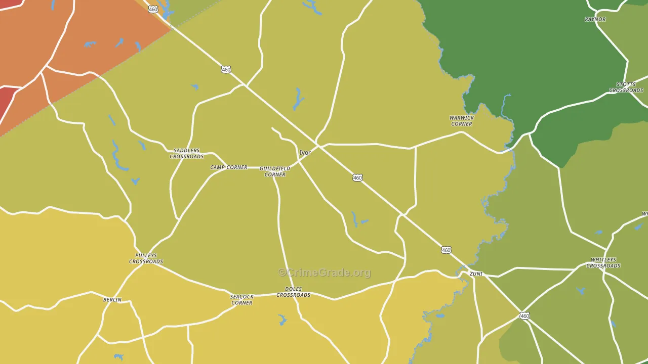 Ivor, VA Map of Vehicle Theft Rates
