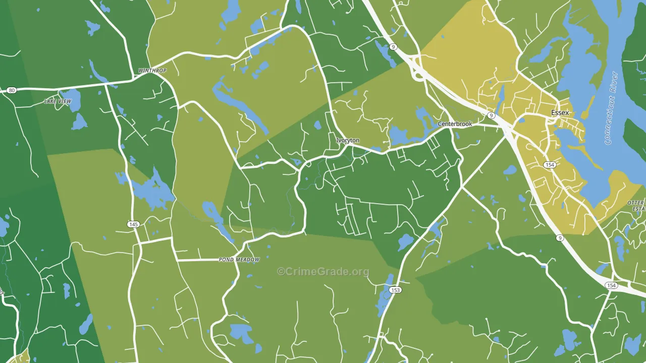 Ivoryton, CT Map of Vehicle Theft Rates