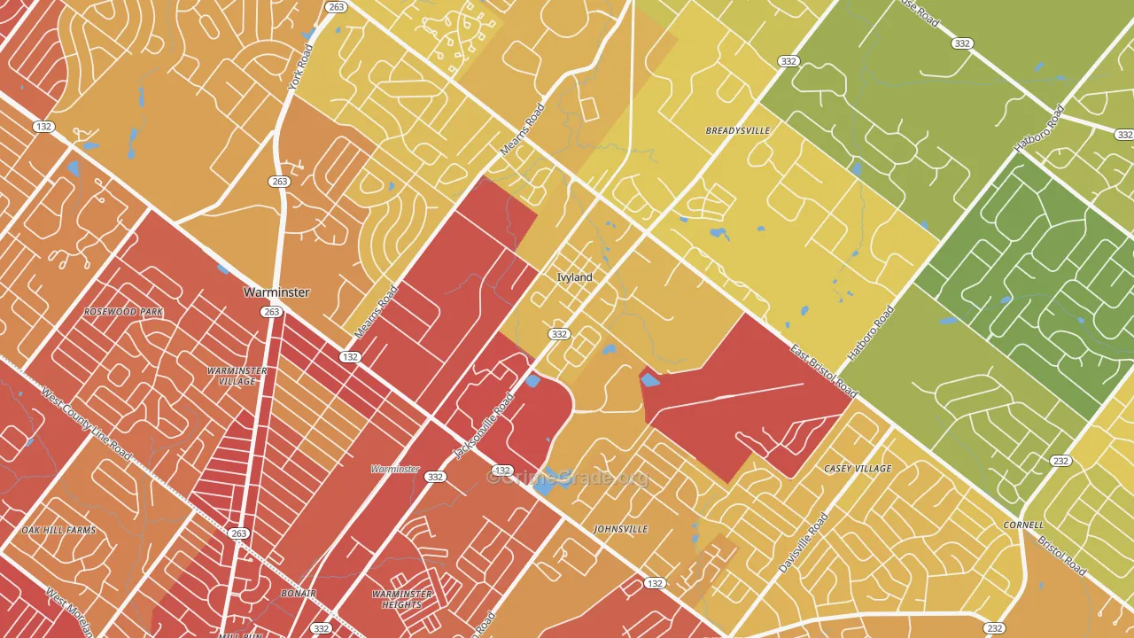 Ivyland, PA Map of Vehicle Theft Rates