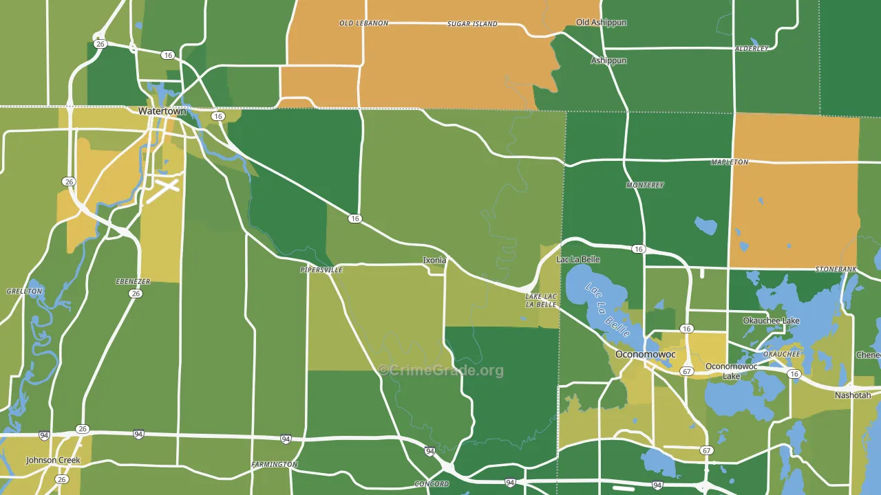 Ixonia, WI Map of Vehicle Theft Rates