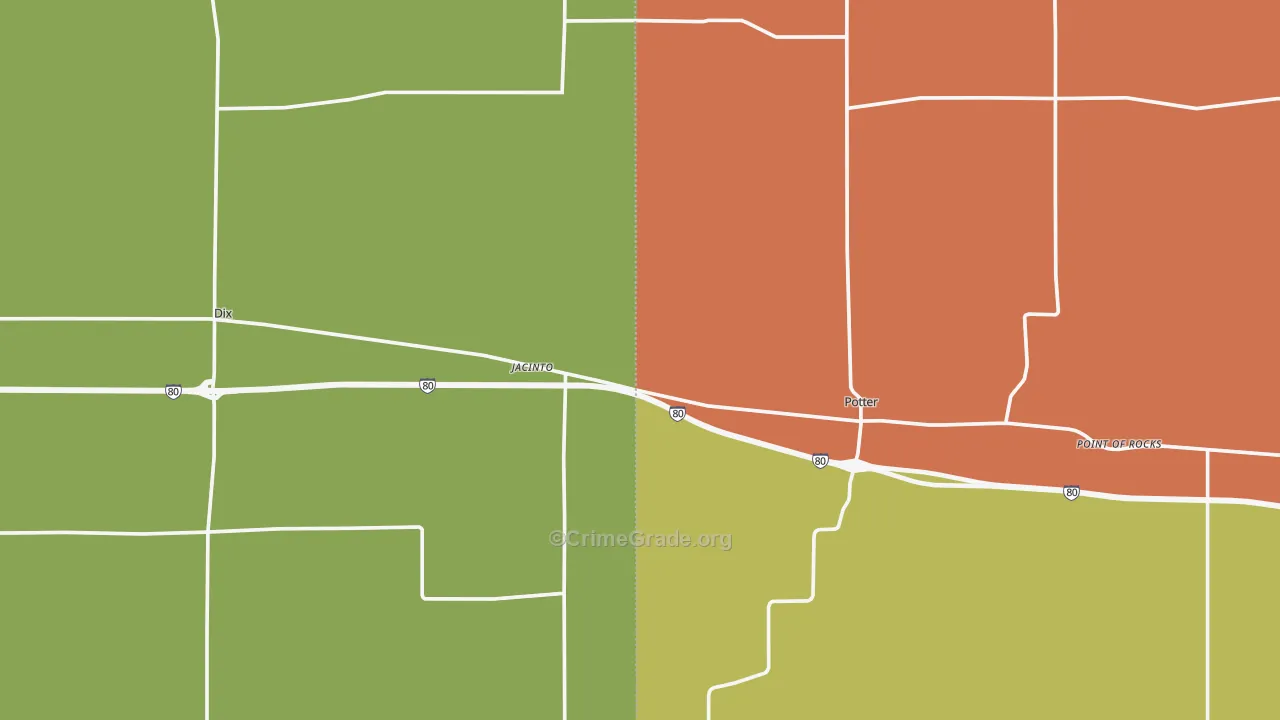 Jacinto, NE Map of Vehicle Theft Rates