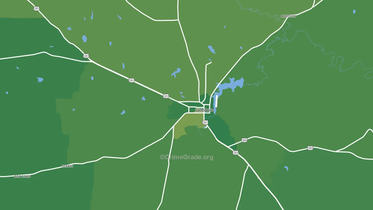 Jacksboro, TX Map of Vehicle Theft Rates
