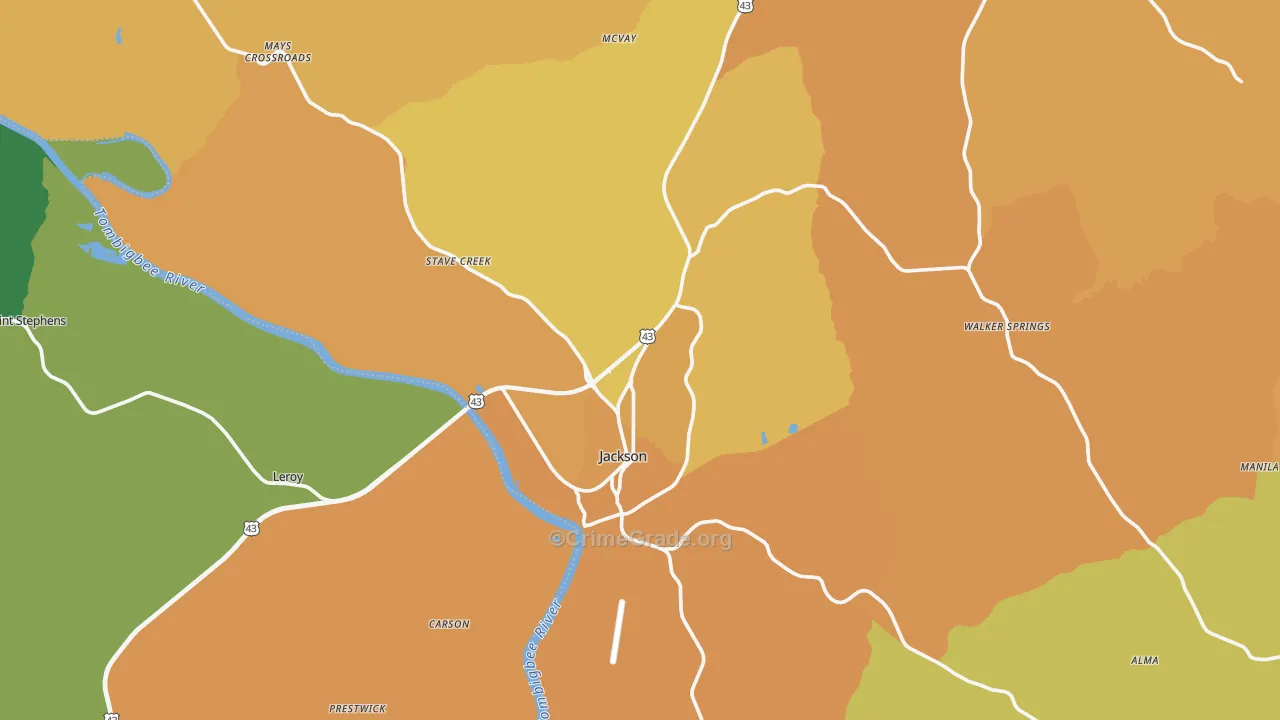 Jackson, AL Map of Vehicle Theft Rates