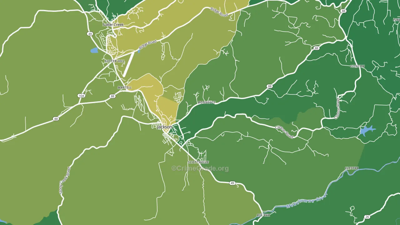 Jackson, CA Map of Vehicle Theft Rates