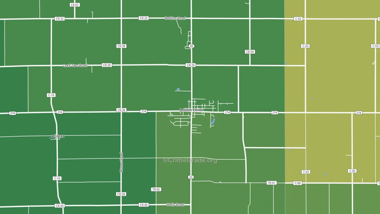 Jackson Center, OH Map of Vehicle Theft Rates