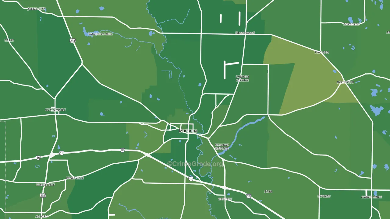 Jackson County, FL Map of Vehicle Theft Rates