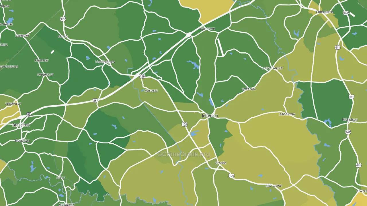 Jackson County, GA Map of Vehicle Theft Rates