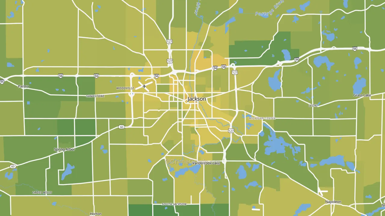 Jackson County, MI Map of Vehicle Theft Rates