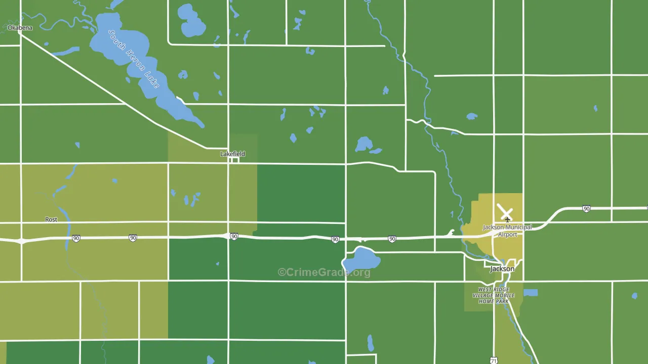 Jackson County, MN Map of Vehicle Theft Rates