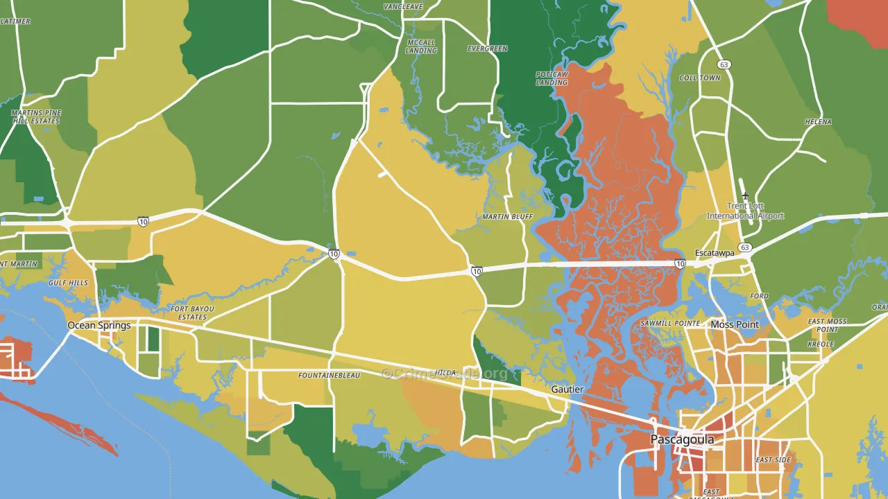Jackson County, MS Map of Vehicle Theft Rates
