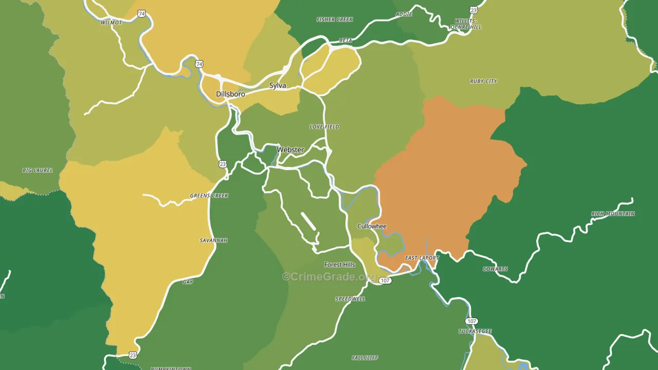 Jackson County, NC Map of Vehicle Theft Rates