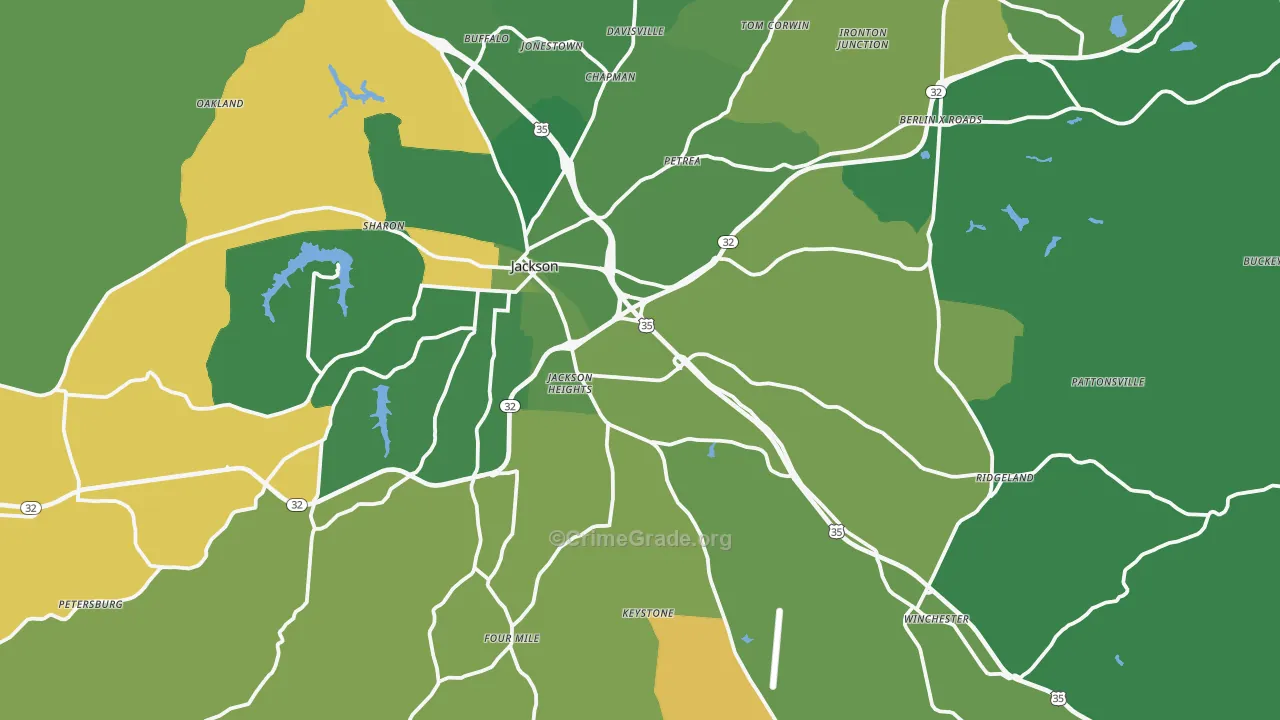 Jackson County, OH Map of Vehicle Theft Rates