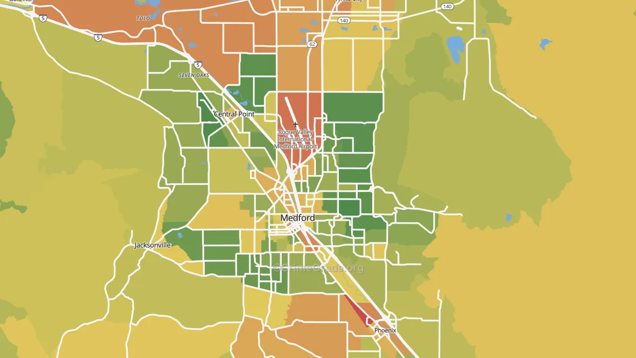 Jackson County, OR Map of Vehicle Theft Rates