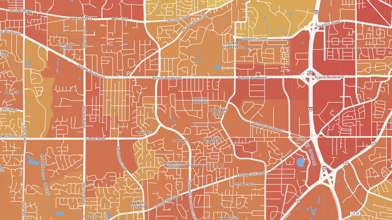 Jackson Heights, Mobile, AL Map of Vehicle Theft Rates