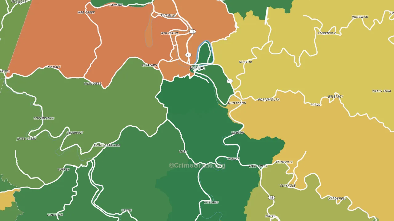 Jackson, KY Map of Vehicle Theft Rates