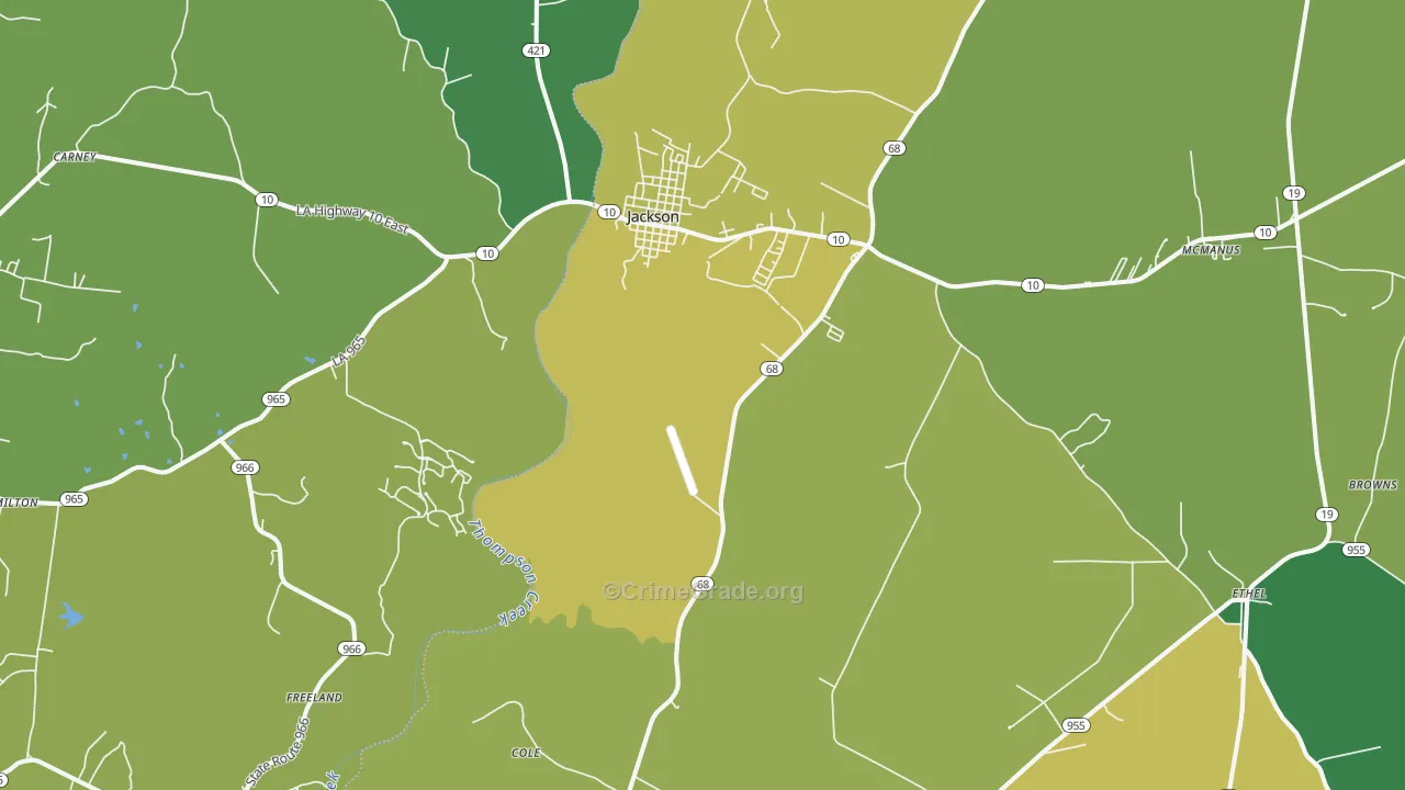 Jackson, LA Map of Vehicle Theft Rates