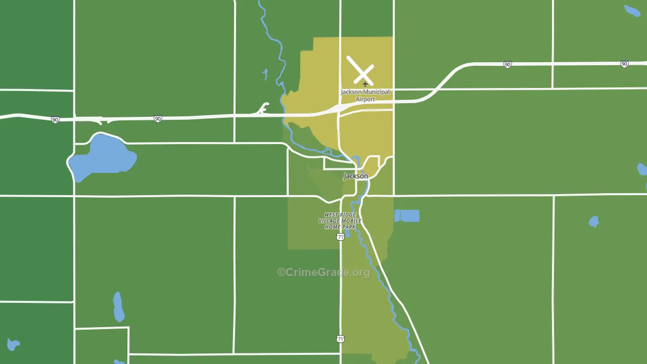 Jackson, MN Map of Vehicle Theft Rates