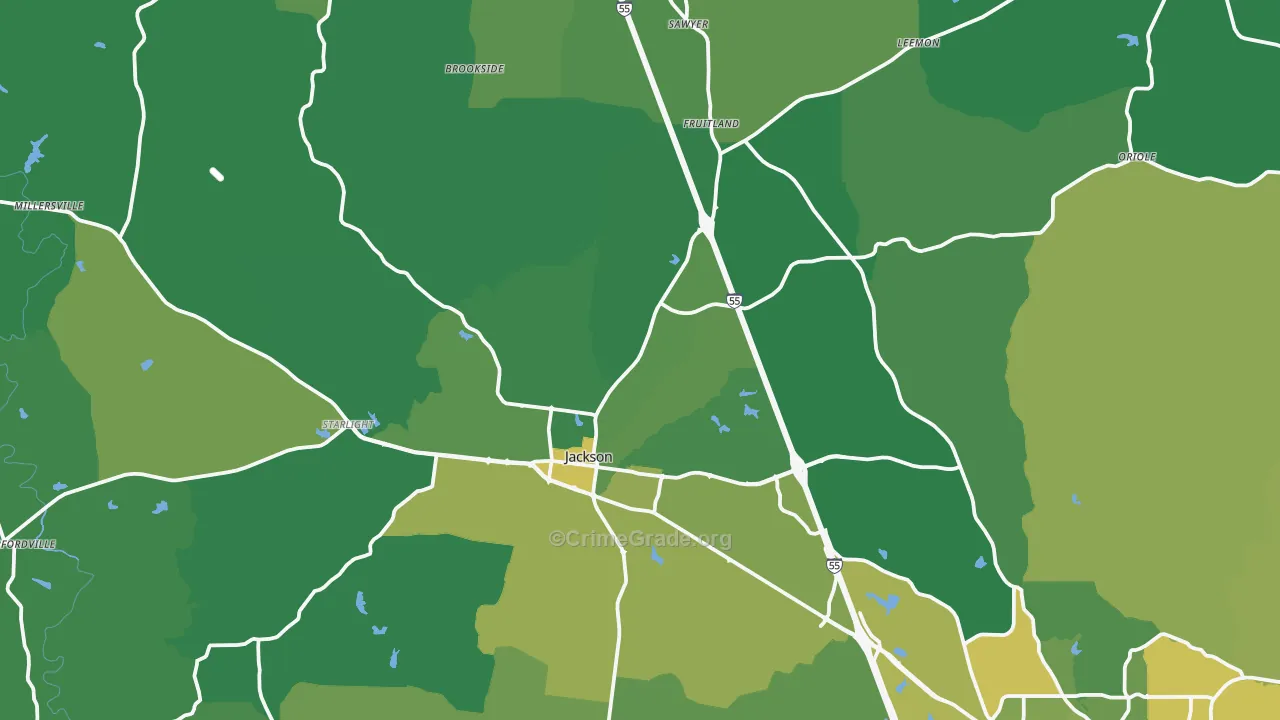 Jackson, MO Map of Vehicle Theft Rates