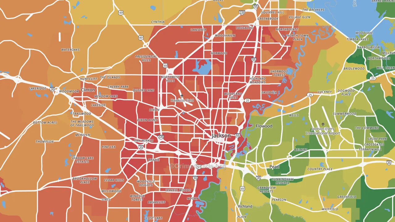 Jackson, MS Map of Vehicle Theft Rates
