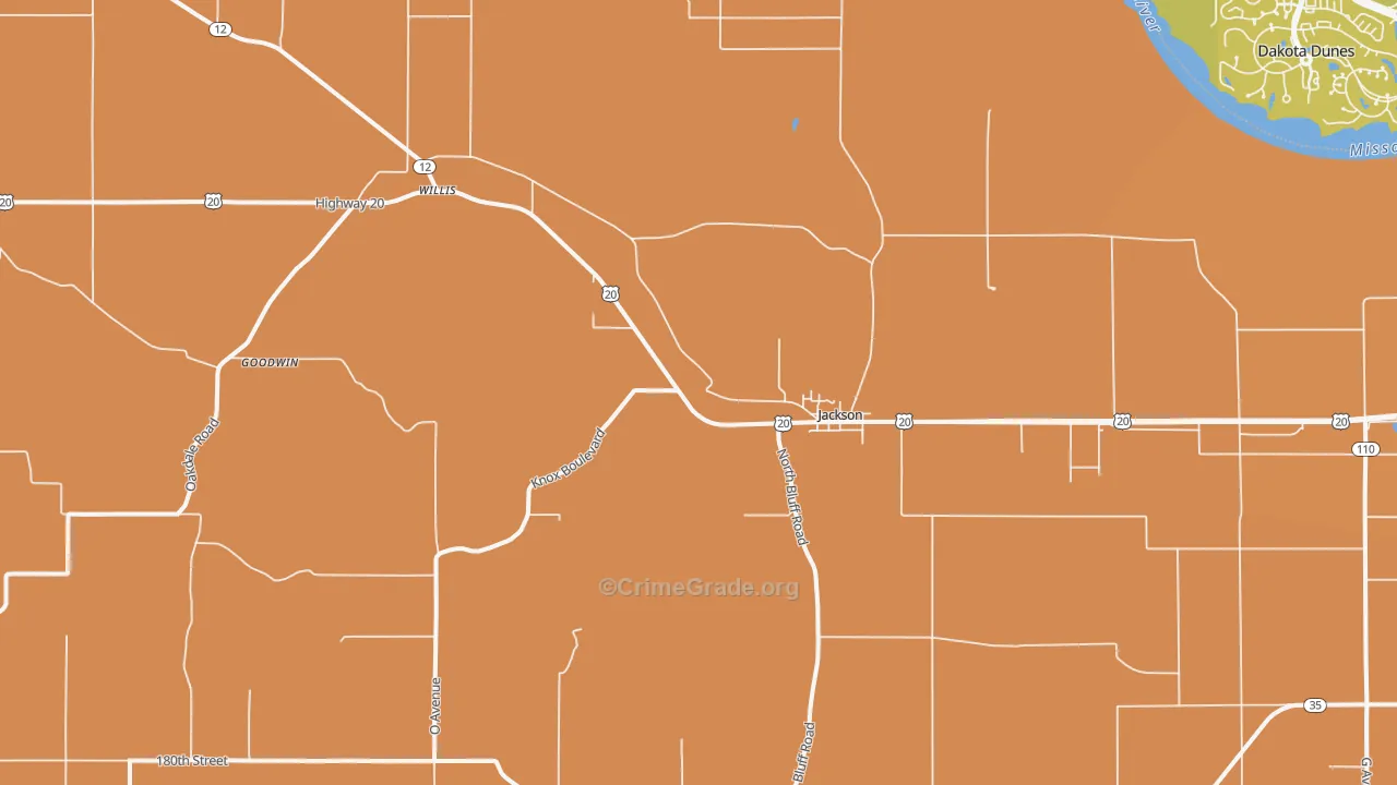 Jackson, NE Map of Vehicle Theft Rates
