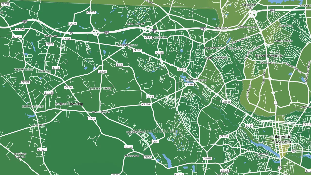 Jackson, NJ Map of Vehicle Theft Rates