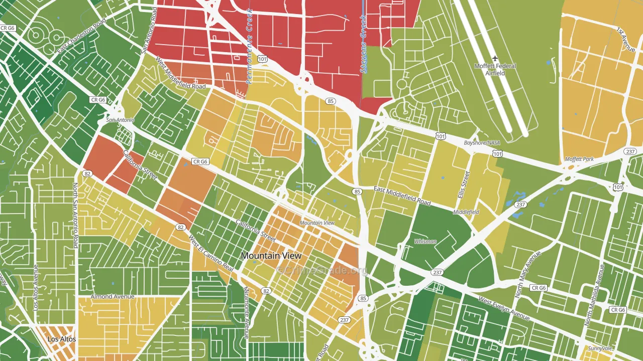 Jackson Park, Mountain View, CA Map of Vehicle Theft Rates