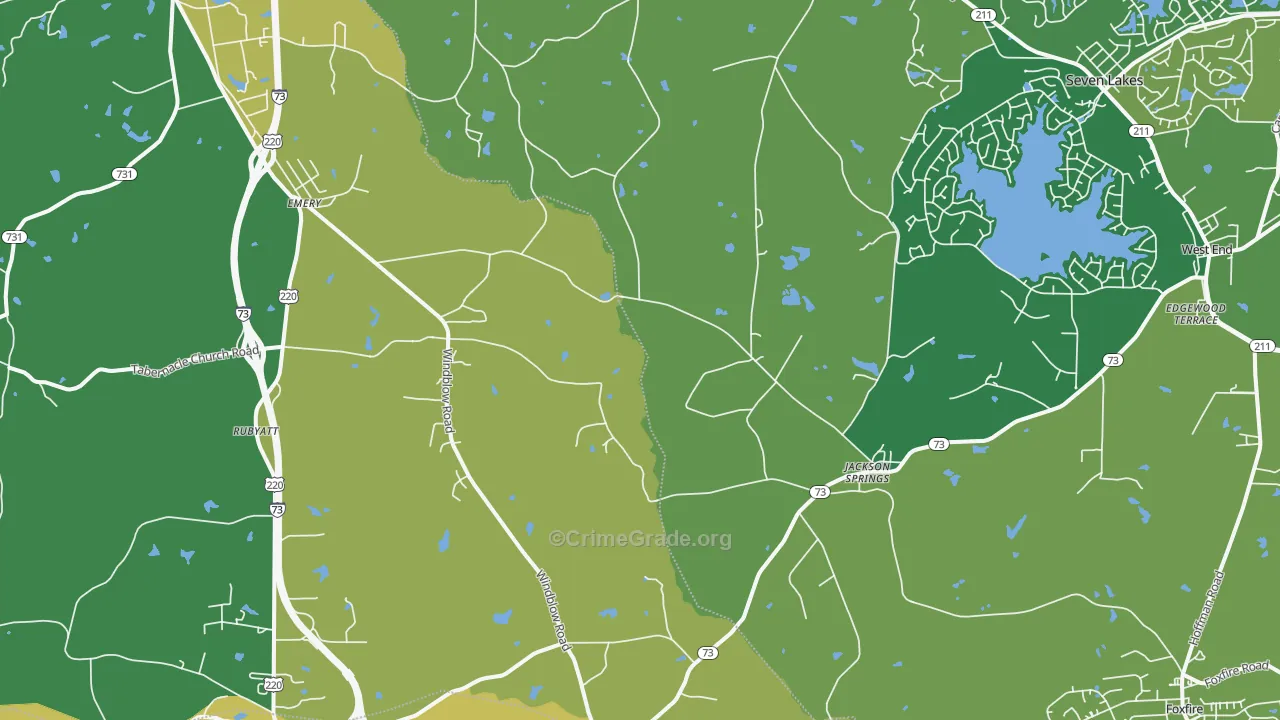 Jackson Springs, NC Map of Vehicle Theft Rates
