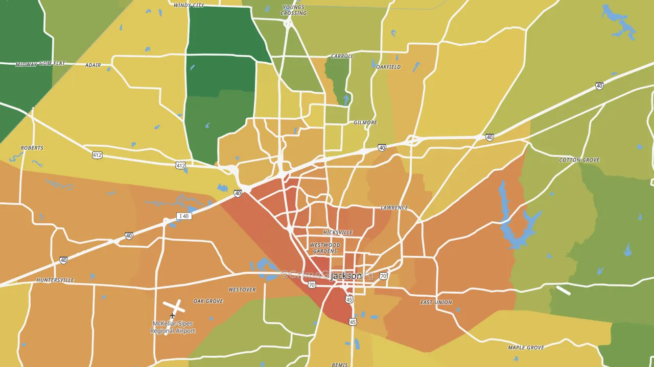 Jackson, TN Map of Vehicle Theft Rates