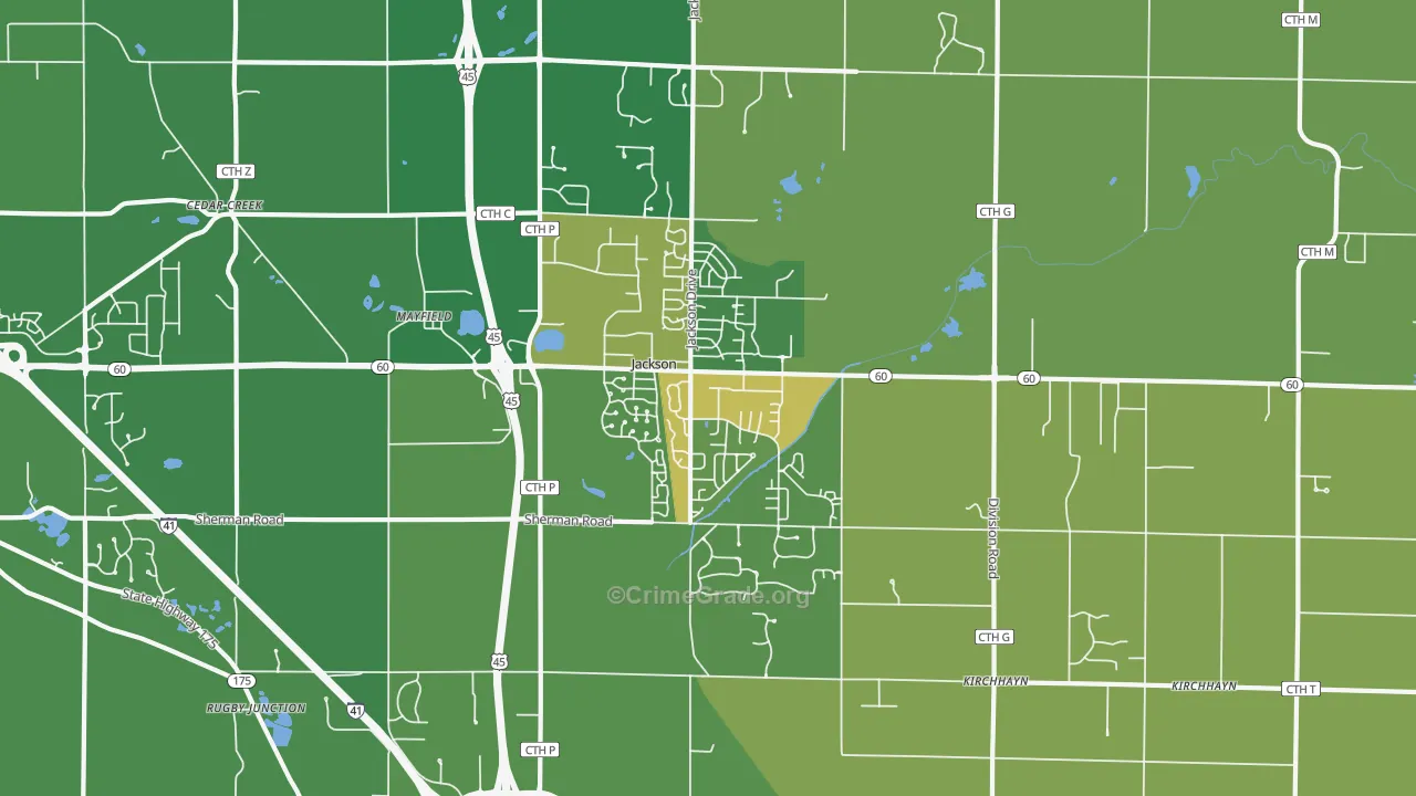 Jackson, WI Map of Vehicle Theft Rates