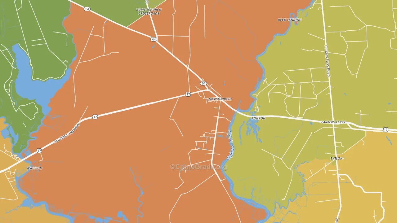 Jacksonboro, SC Map of Vehicle Theft Rates