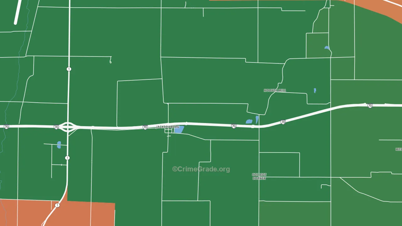 Jacksonburg, IN Map of Vehicle Theft Rates