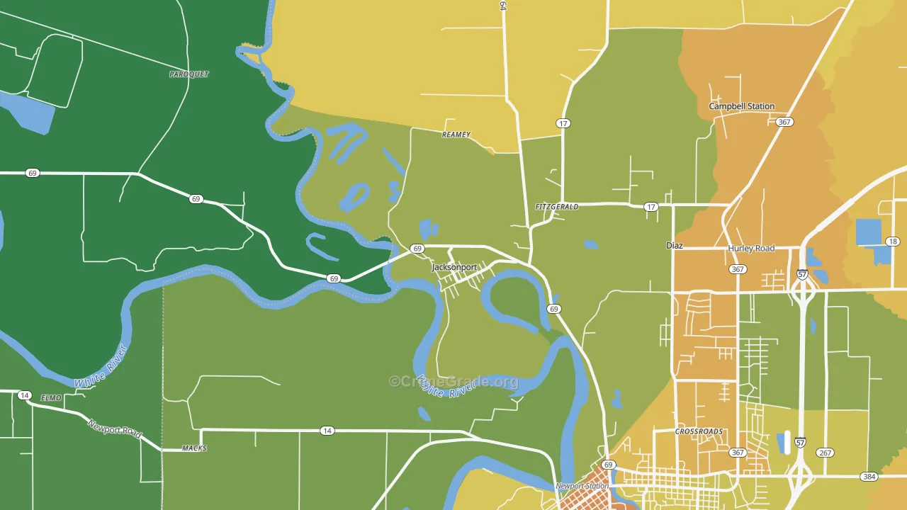 Jacksonport, AR Map of Vehicle Theft Rates
