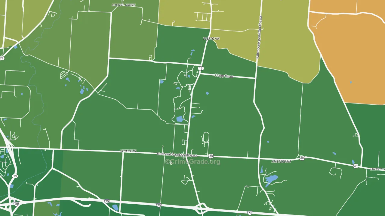 Jacksontown, OH Map of Vehicle Theft Rates