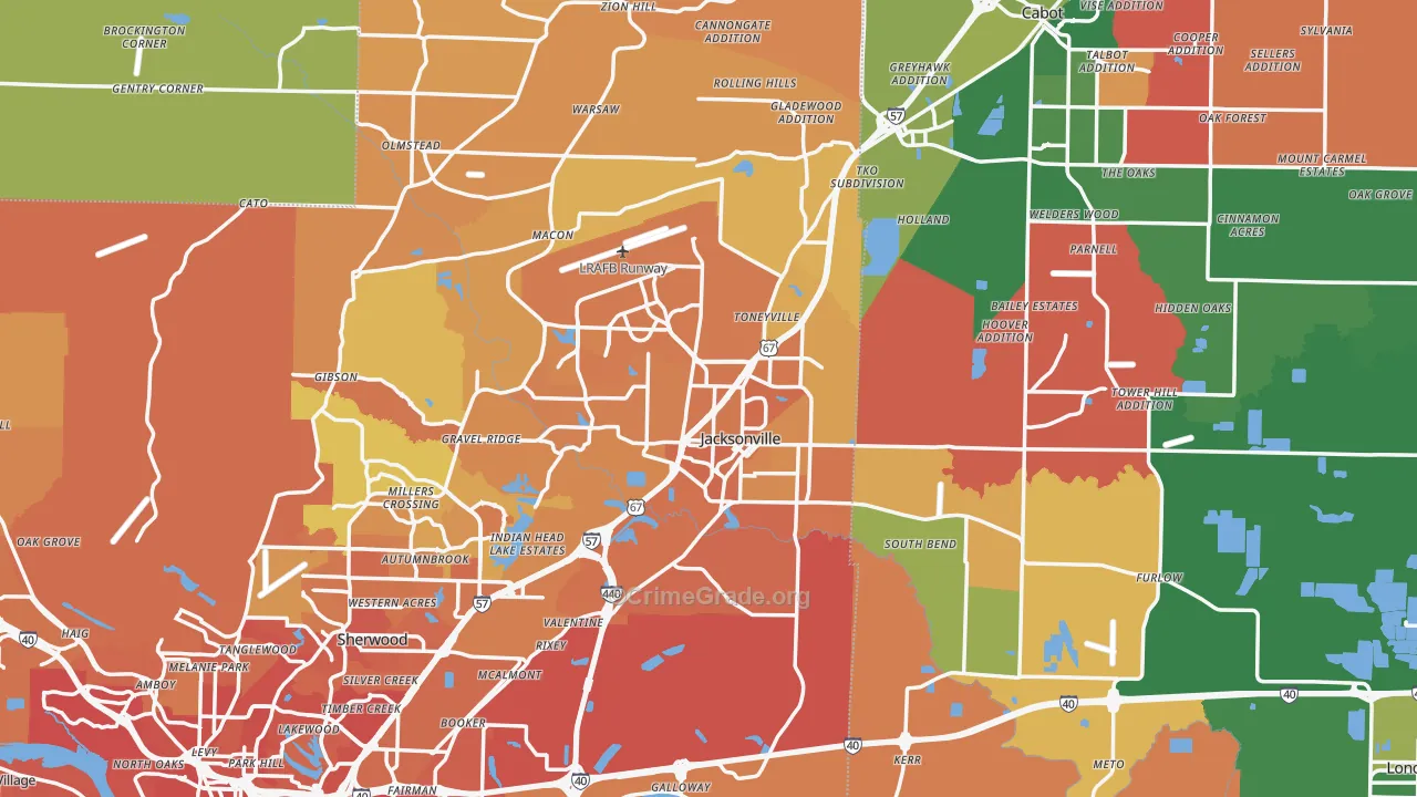 Jacksonville, AR Map of Vehicle Theft Rates