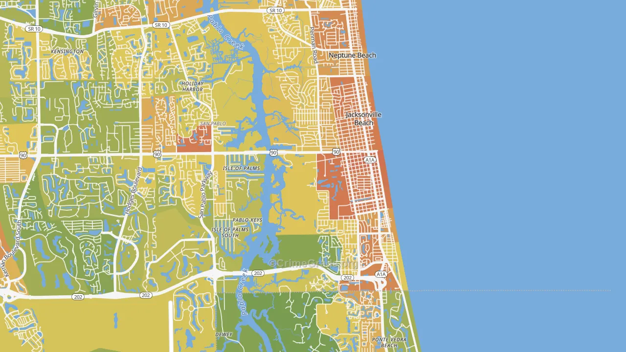 Jacksonville Beach, FL Map of Vehicle Theft Rates