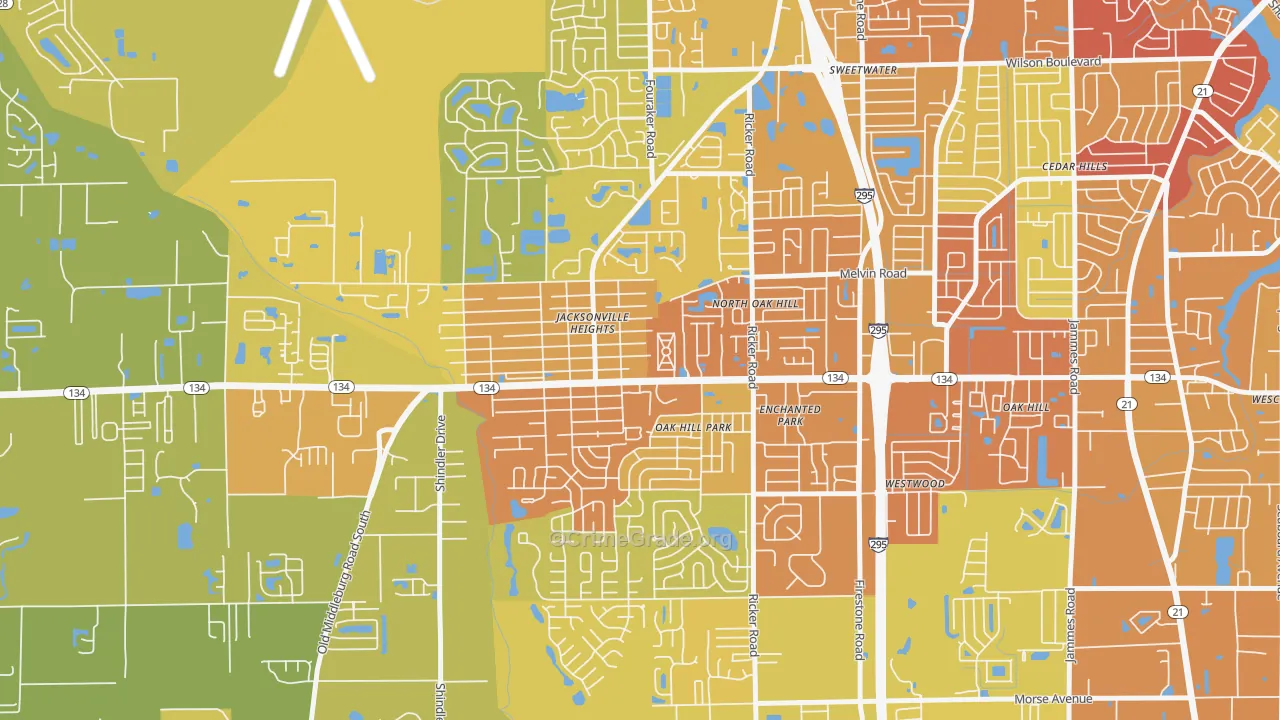 Jacksonville Heights, Jacksonville, FL Map of Vehicle Theft Rates