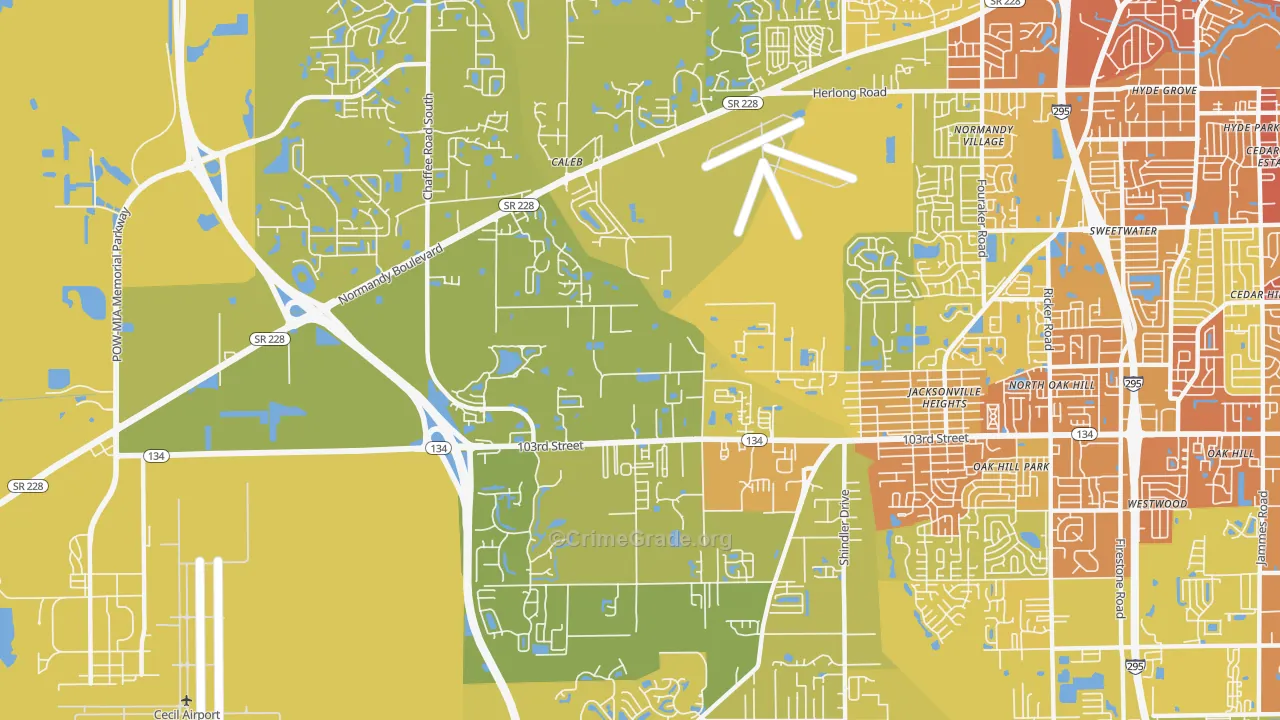 Jacksonville Heights West, Jacksonville, FL Map of Vehicle Theft Rates