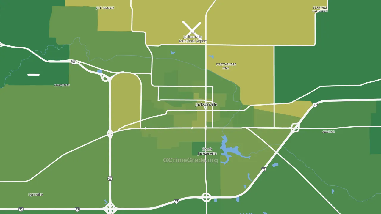 Jacksonville, IL Map of Vehicle Theft Rates