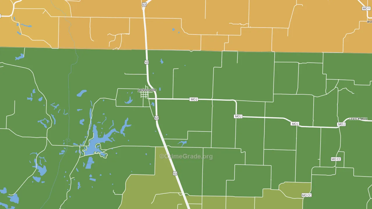 Jacksonville, MO Map of Vehicle Theft Rates