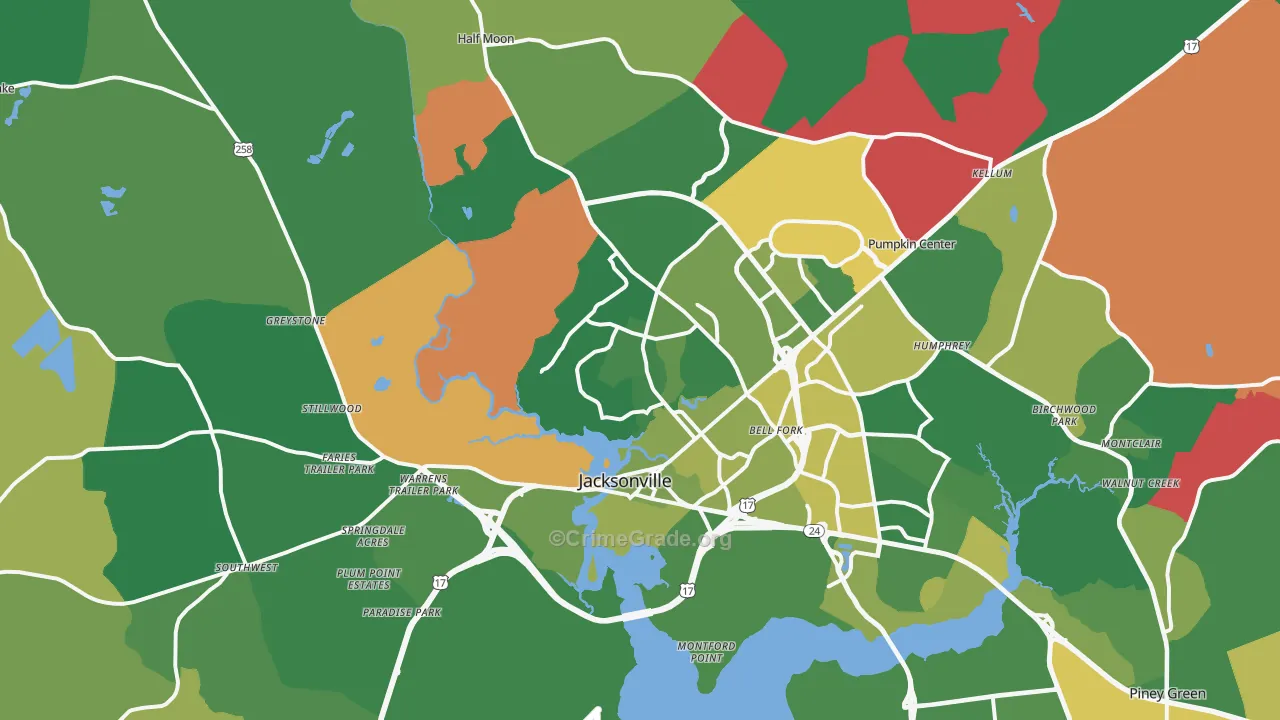 Jacksonville, NC Map of Vehicle Theft Rates
