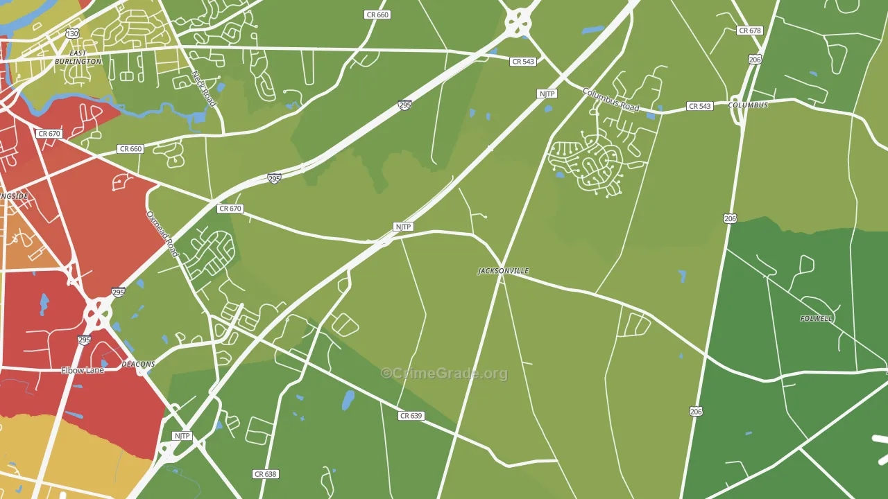 Jacksonville, NJ Map of Vehicle Theft Rates