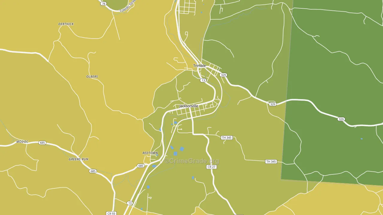 Jacksonville, OH Map of Vehicle Theft Rates