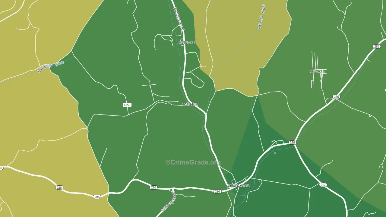 Jacksonville, PA Map of Vehicle Theft Rates