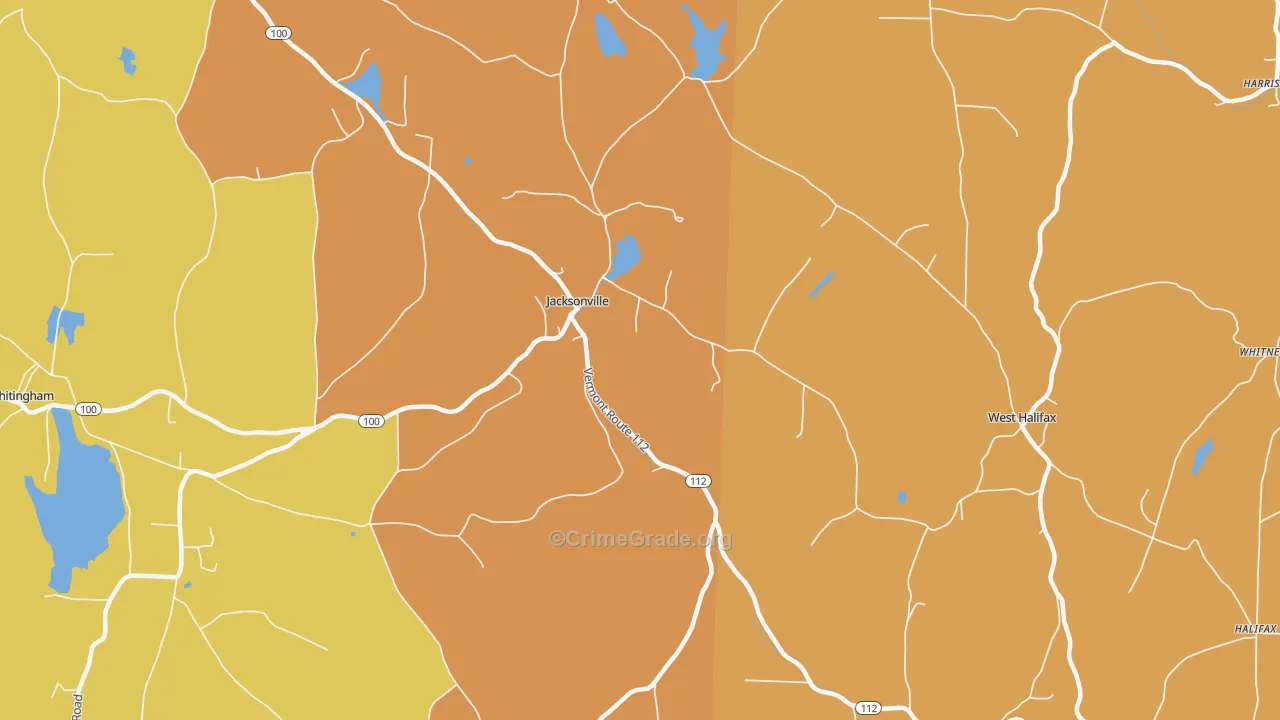 Jacksonville, VT Map of Vehicle Theft Rates
