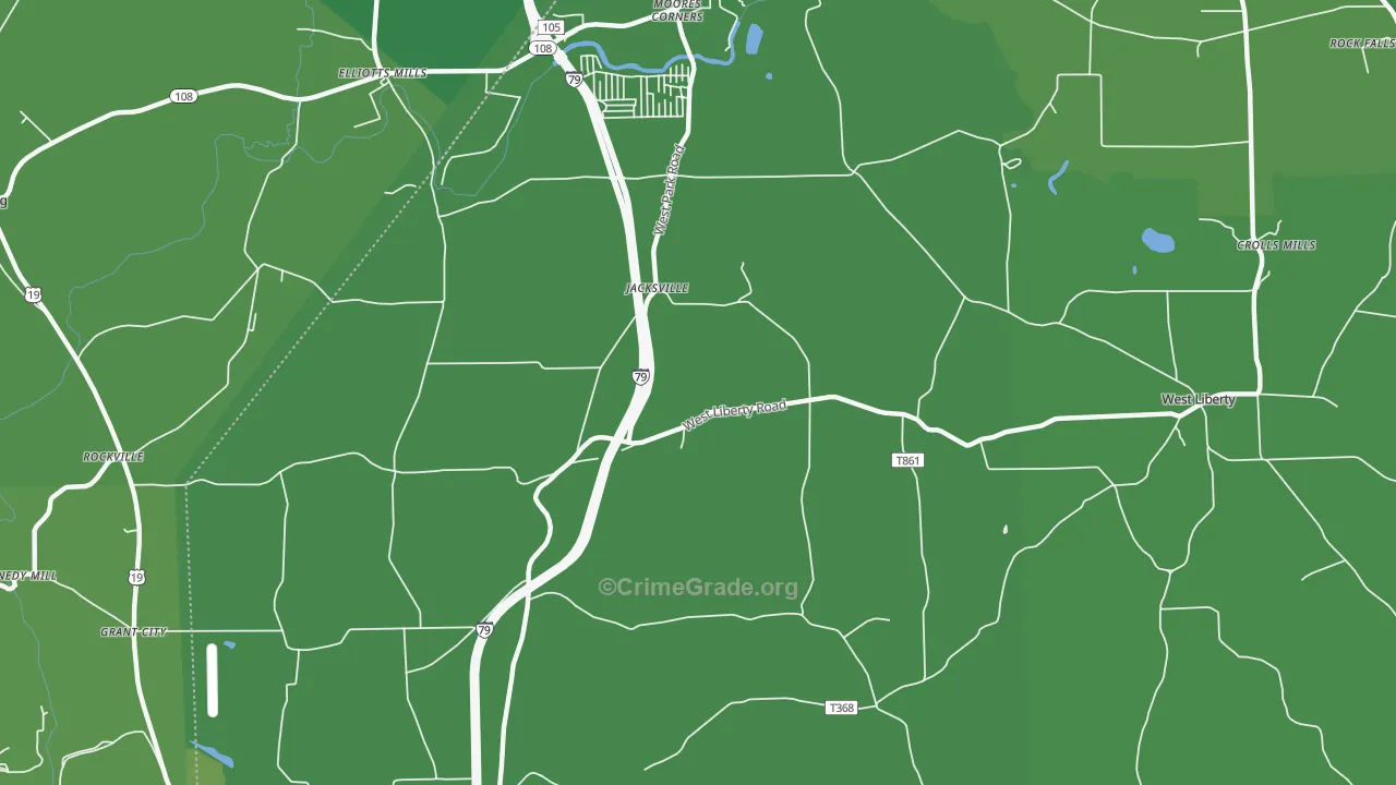 Jacksville, PA Map of Vehicle Theft Rates