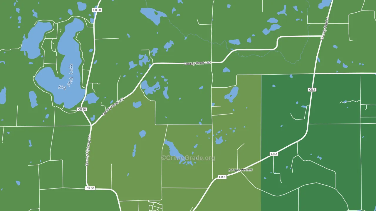 Jacobs Prairie, MN Map of Vehicle Theft Rates